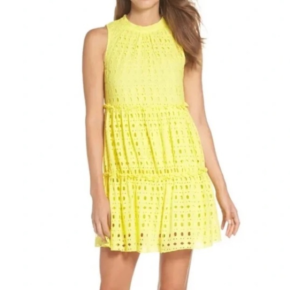 Lilly Pulitzer Indira Eyelet Swing Dress in Lemon- Small - Picture 3 of 10